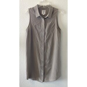 Yellow Is Gold Women's Top Small 100% Silk Button Front Long Collared Sleeveless